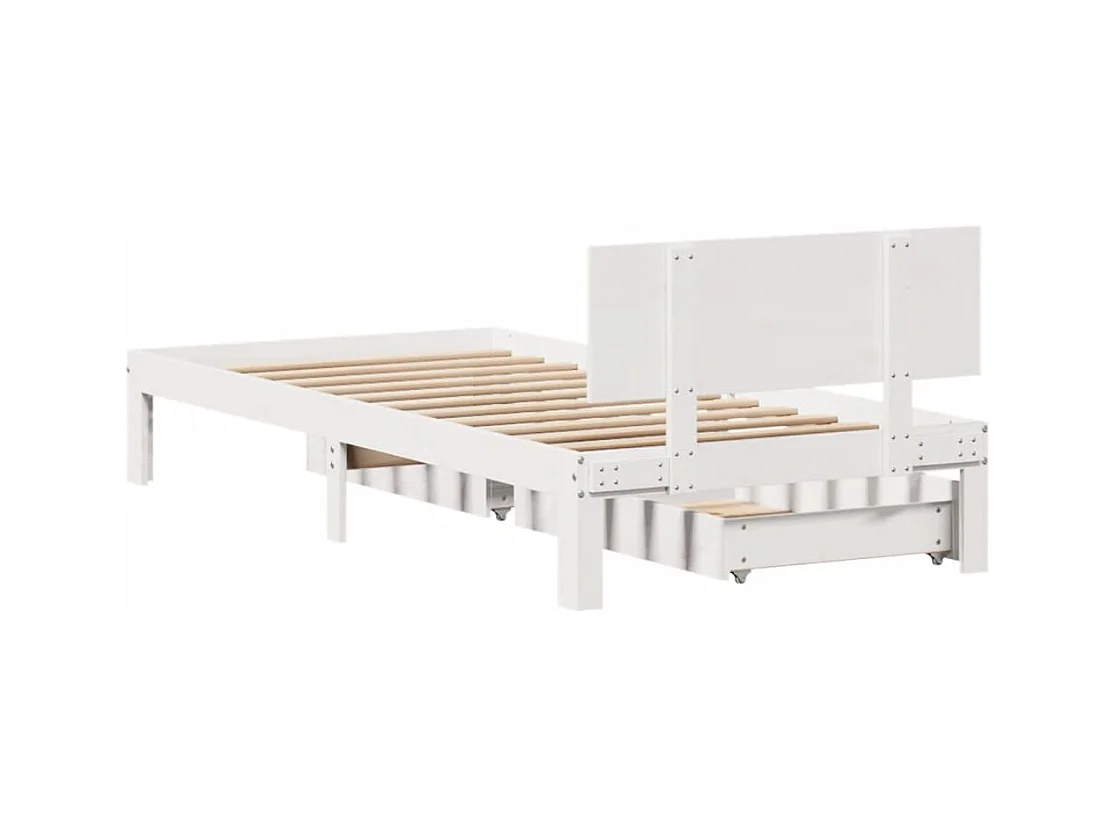 Cadre de lit avec tiroirs blanc 90x200 cm bois de pin massif