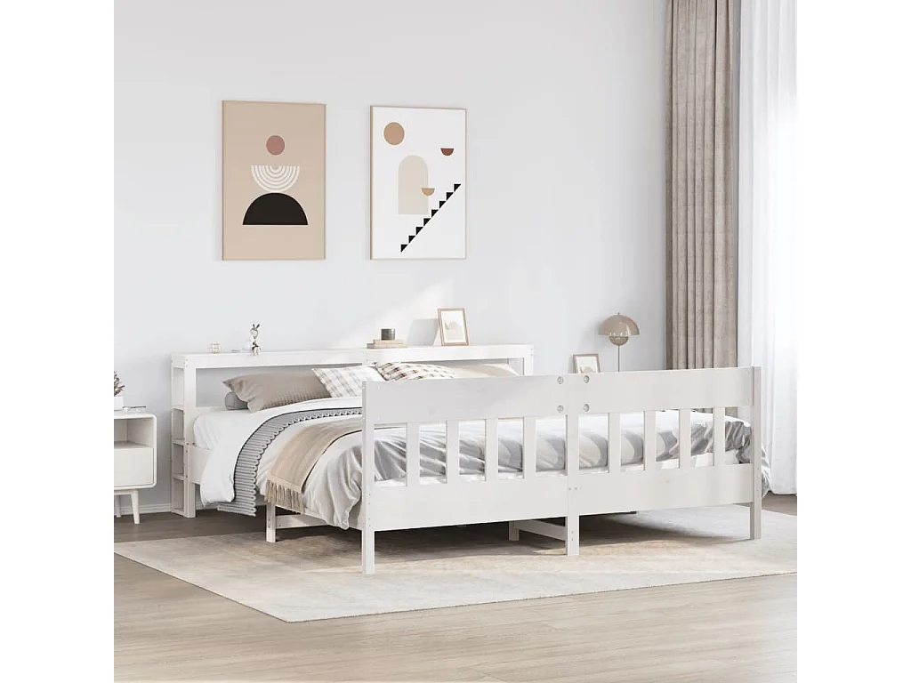 Cadre de lit sans matelas blanc 180x200 cm bois massif de pin