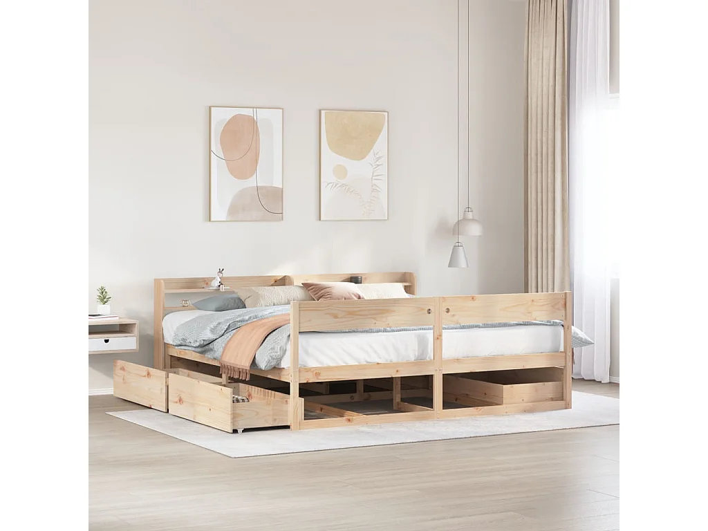 Estructura de cama sin colchón madera maciza de pino 200x200 cm