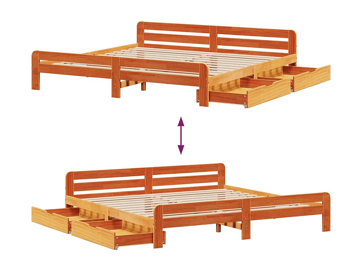 Cama sin colchón madera maciza de pino marrón cera 180x200 cm