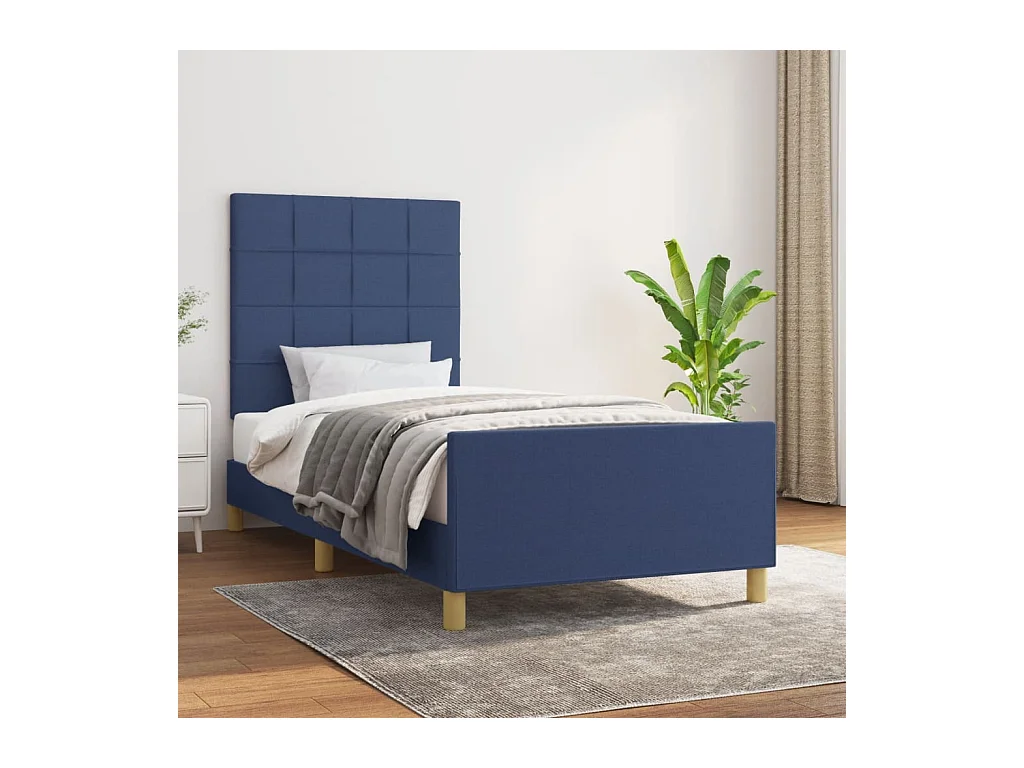 Cadre de lit avec tête de lit Bleu 100 x 200 cm Tissu