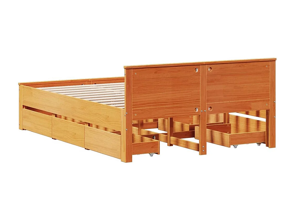 Cama sem colchão com cabeceira pinho maciço castanho-mel