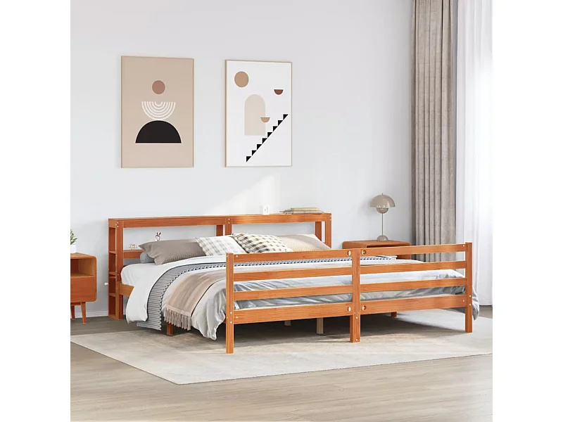 Cama sem colchão 180x200 cm pinho maciço castanho-mel