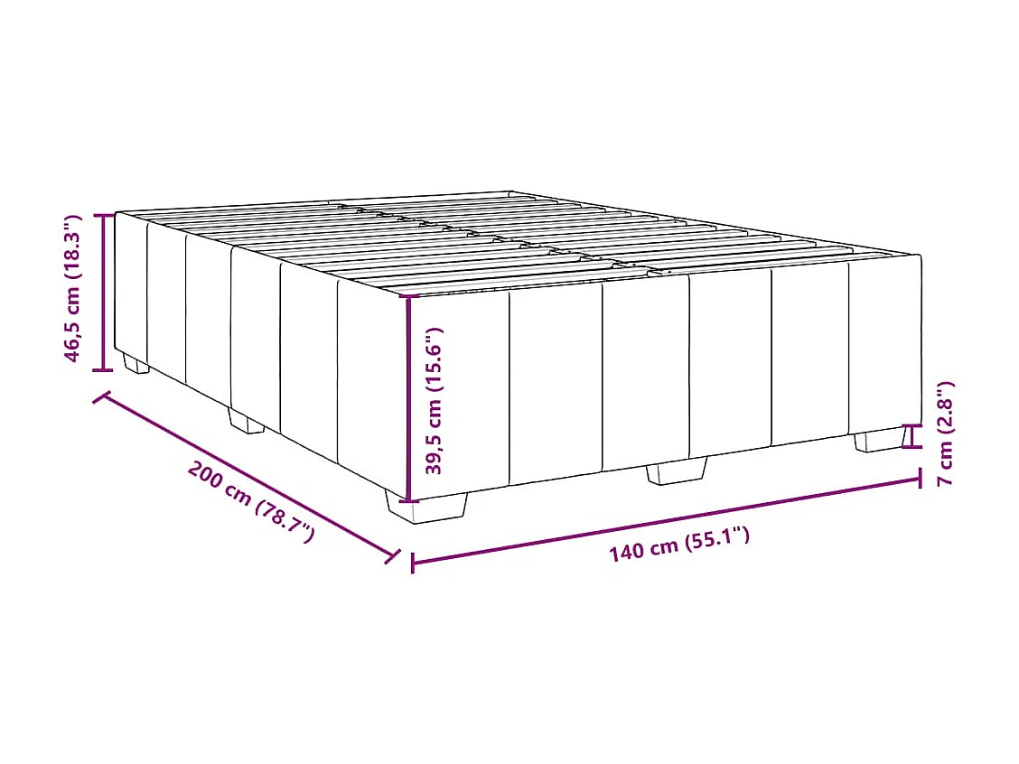 Cadre de lit sans matelas gris foncé 140x200 cm tissu