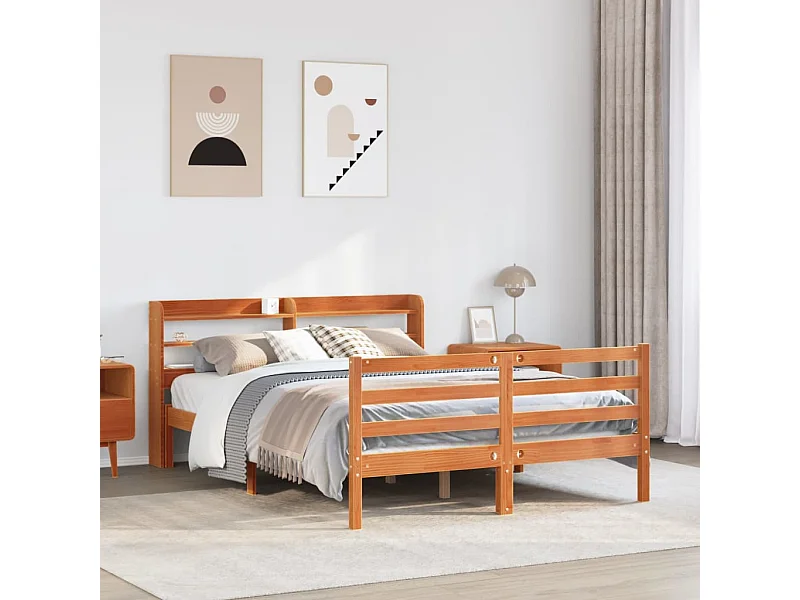 Cadre de lit sans matelas cire marron 140x200cm bois pin massif