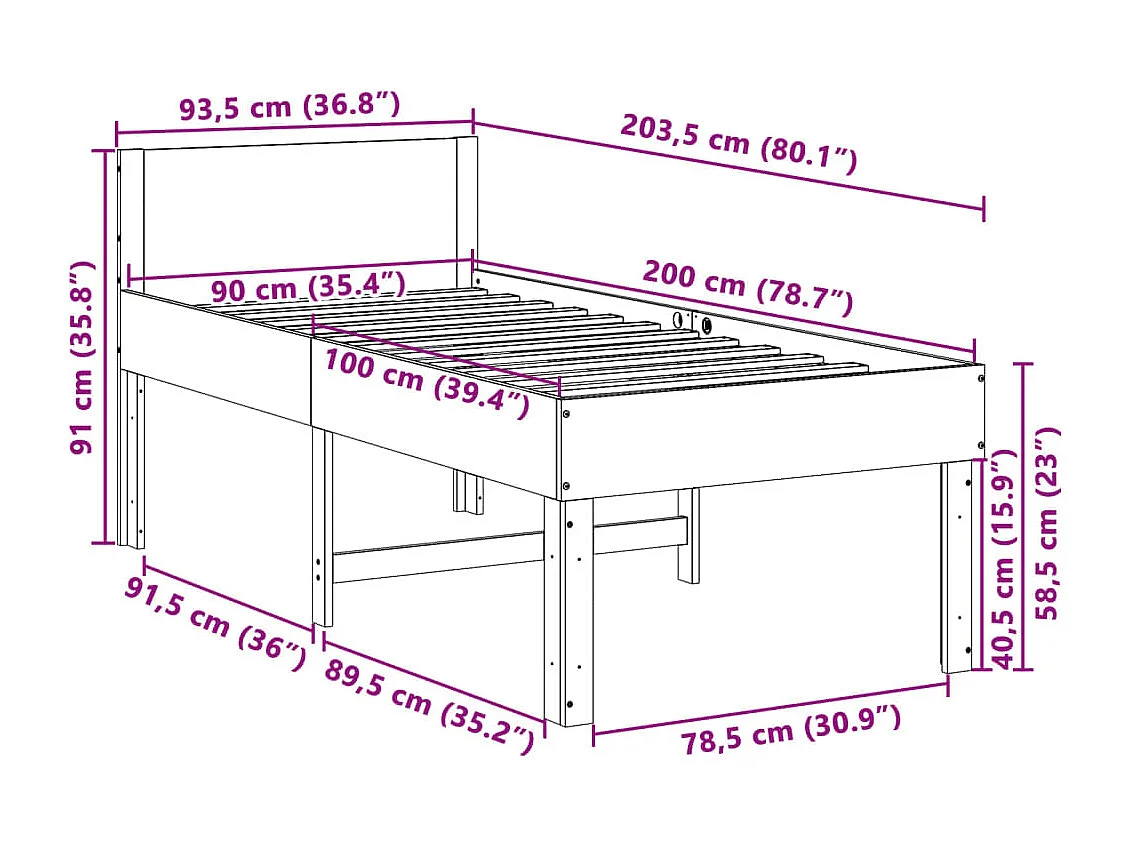 Cadre de lit sans matelas cire marron 90x200 cm bois pin massif