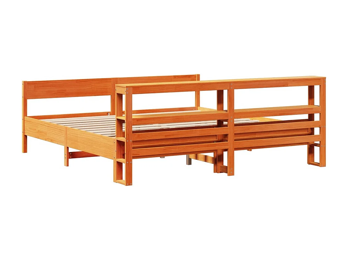 Cama sin colchón madera maciza de pino marrón cera 180x200 cm