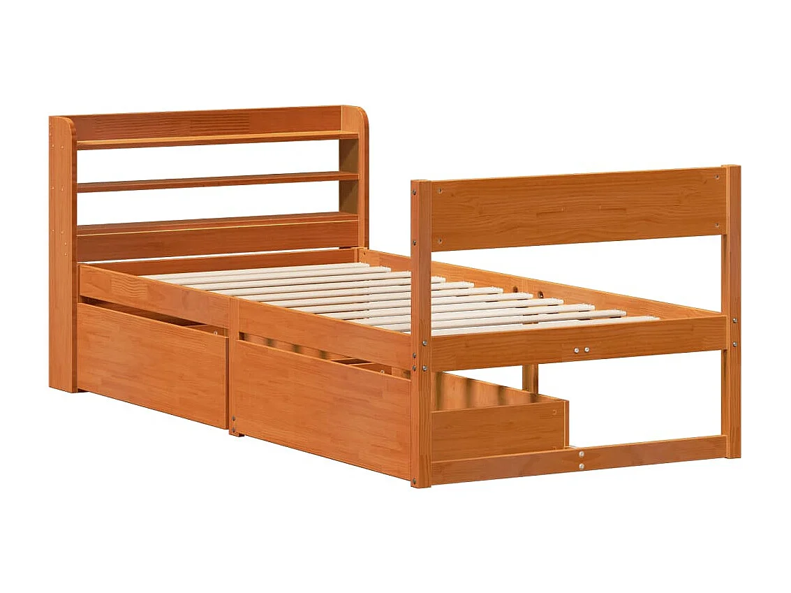 Cama sin colchón madera maciza de pino marrón cera 100x200 cm