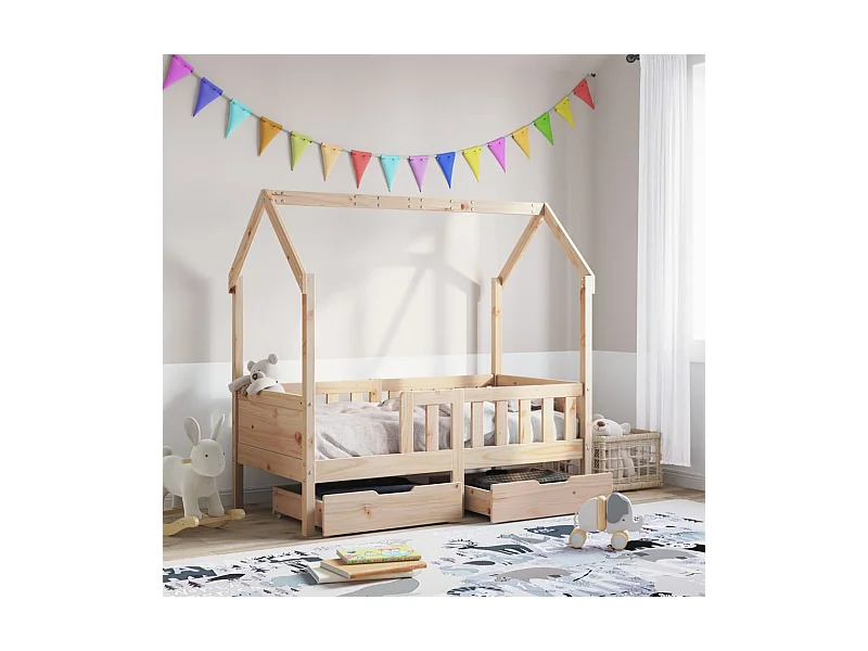 Estructura de cama infantil con cajones madera de pino 80x160cm