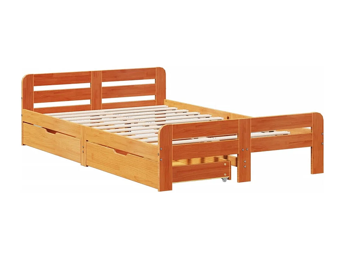 Cama sem colchão 135x190 cm madeira pinho maciça castanho-mel