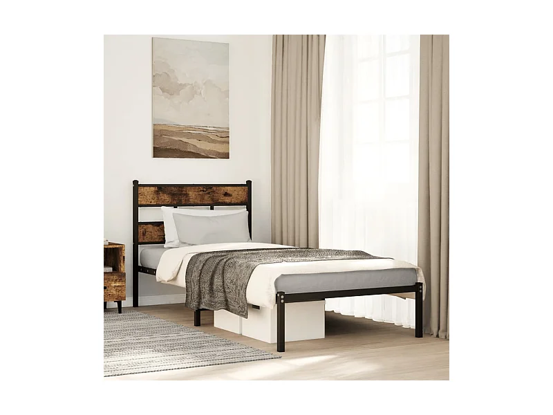 Estructura de cama sin colchón metal roble ahumado 80x200 cm