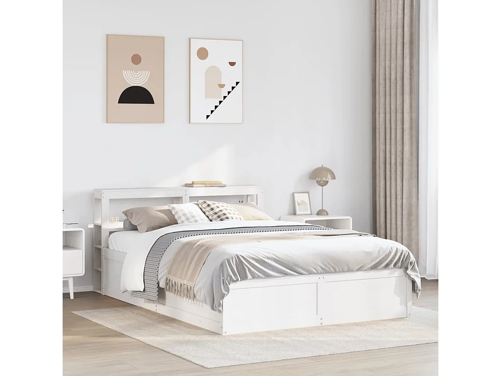 Estructura de cama con cabecero madera de pino blanco 150x200cm