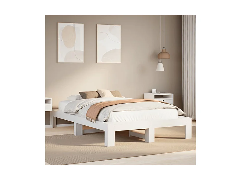 Cama sem colchão 135x190 cm madeira de pinho maciça branco