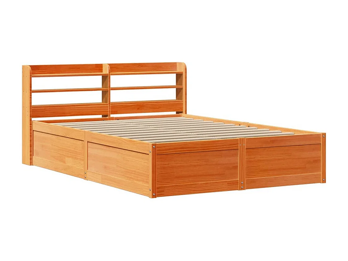 Estructura cama con cabecero madera pino marrón cera 140x190 cm