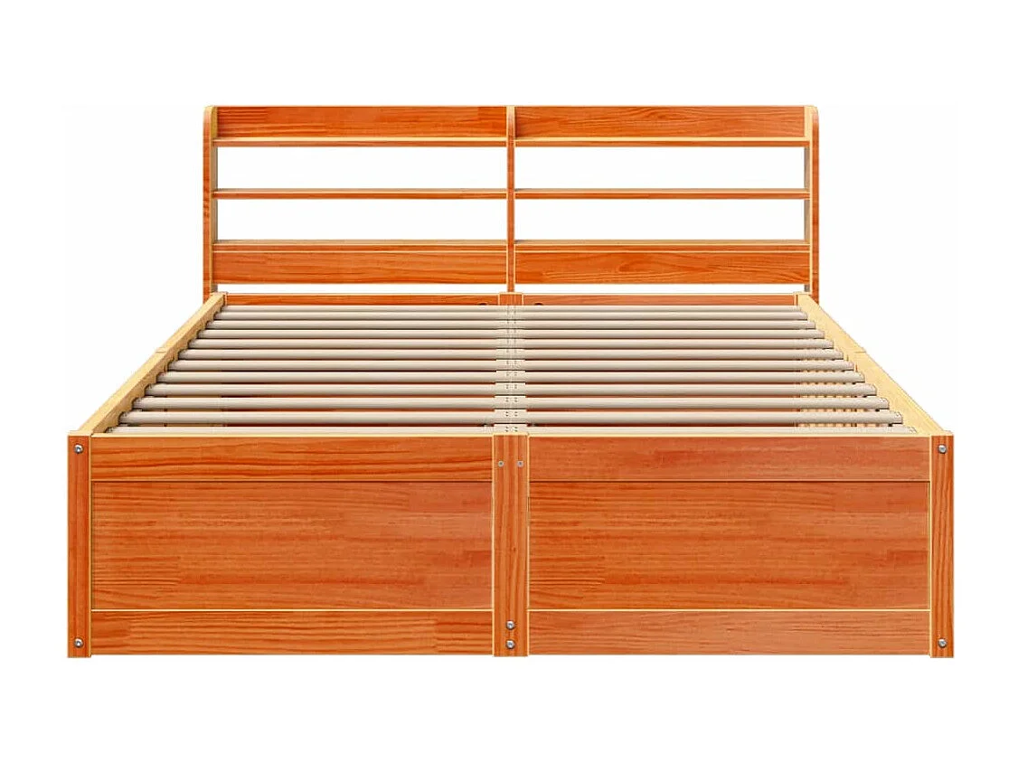 Estrutura cama c/ cabeceira 140x190cm pinho maciço castanho-mel