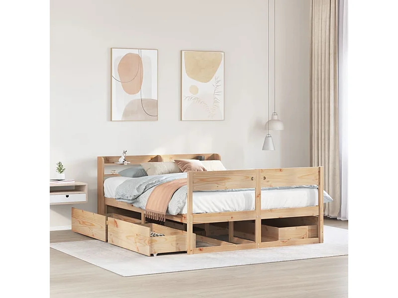 Estructura de cama sin colchón madera maciza de pino 135x190 cm