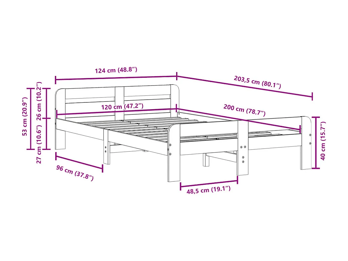 Cadre de lit sans matelas 120x200 cm bois de pin massif