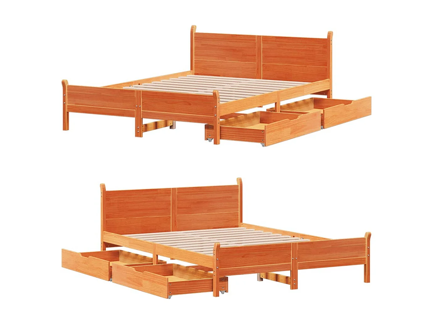 Cadre de lit sans matelas cire marron 135x190cm bois pin massif