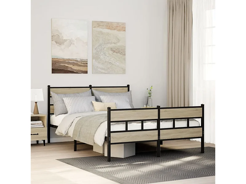 Cadre de lit en métal sans matelas chêne sonoma 150x200 cm