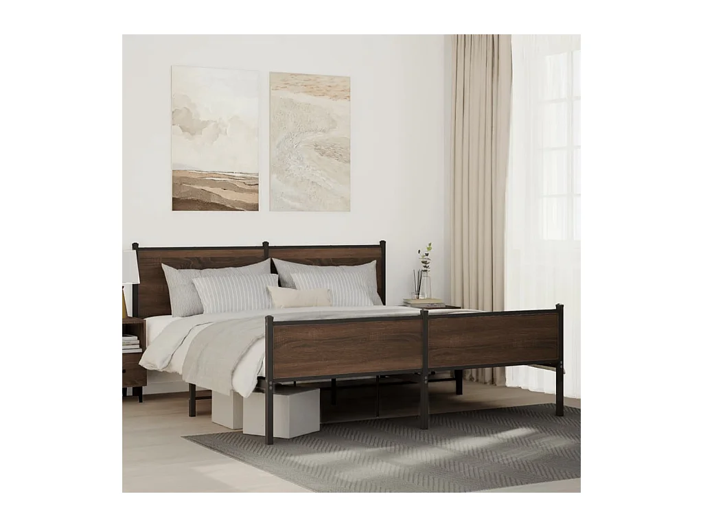 Estructura de cama sin colchón metal marrón roble 160x200 cm