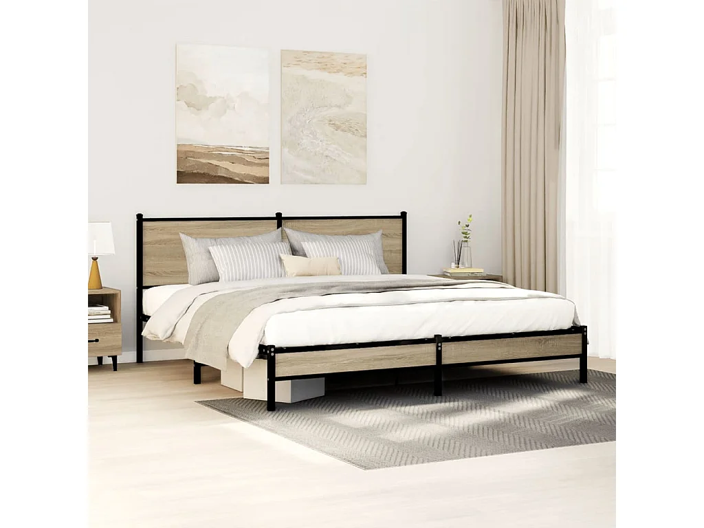 Cadre de lit en métal sans matelas chêne sonoma 160x200 cm