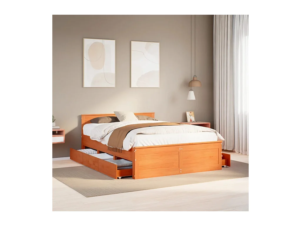 Cama con cabecero sin colchón madera maciza marrón 160x200 cm