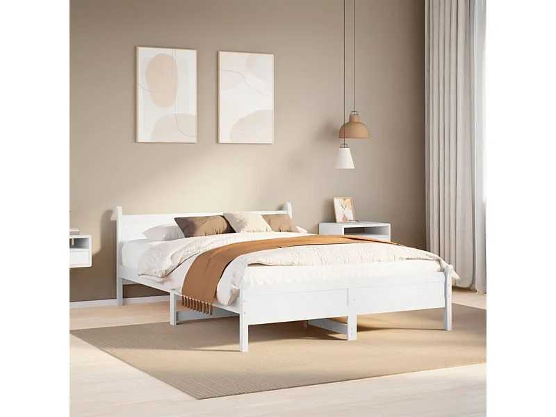 Cadre de lit sans matelas blanc 160x200 cm bois de pin massif