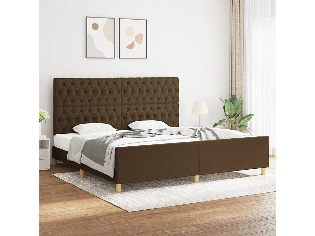 Cadre de lit avec tête de lit Marron foncé 200x200 cm Tissu