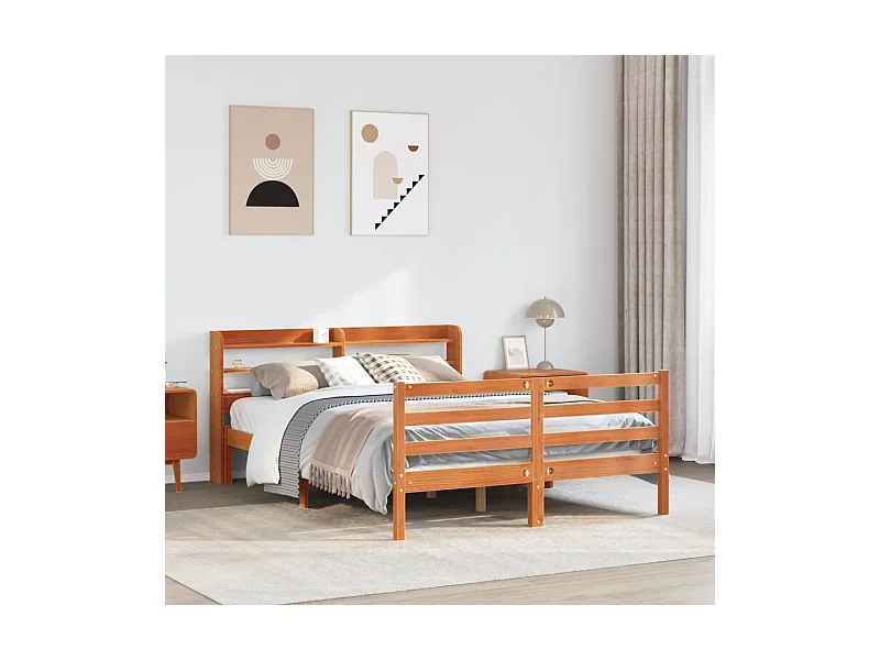 Cama sem colchão 150x200 cm madeira pinho maciça castanho-mel