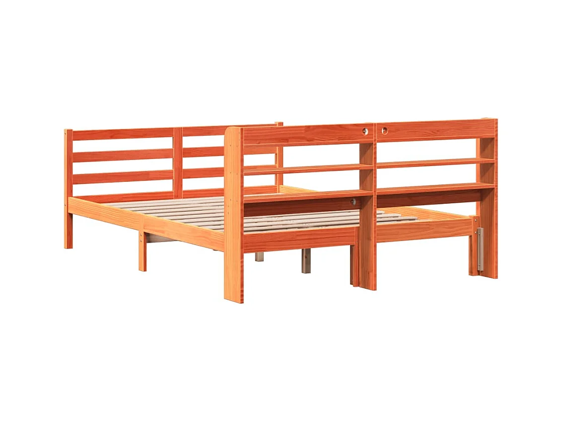 Cama sin colchón madera maciza pino marrón cera 150x200 cm