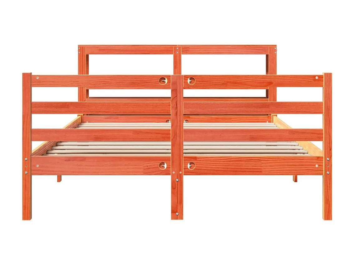 Cama sin colchón madera maciza de pino marrón cera 140x190 cm