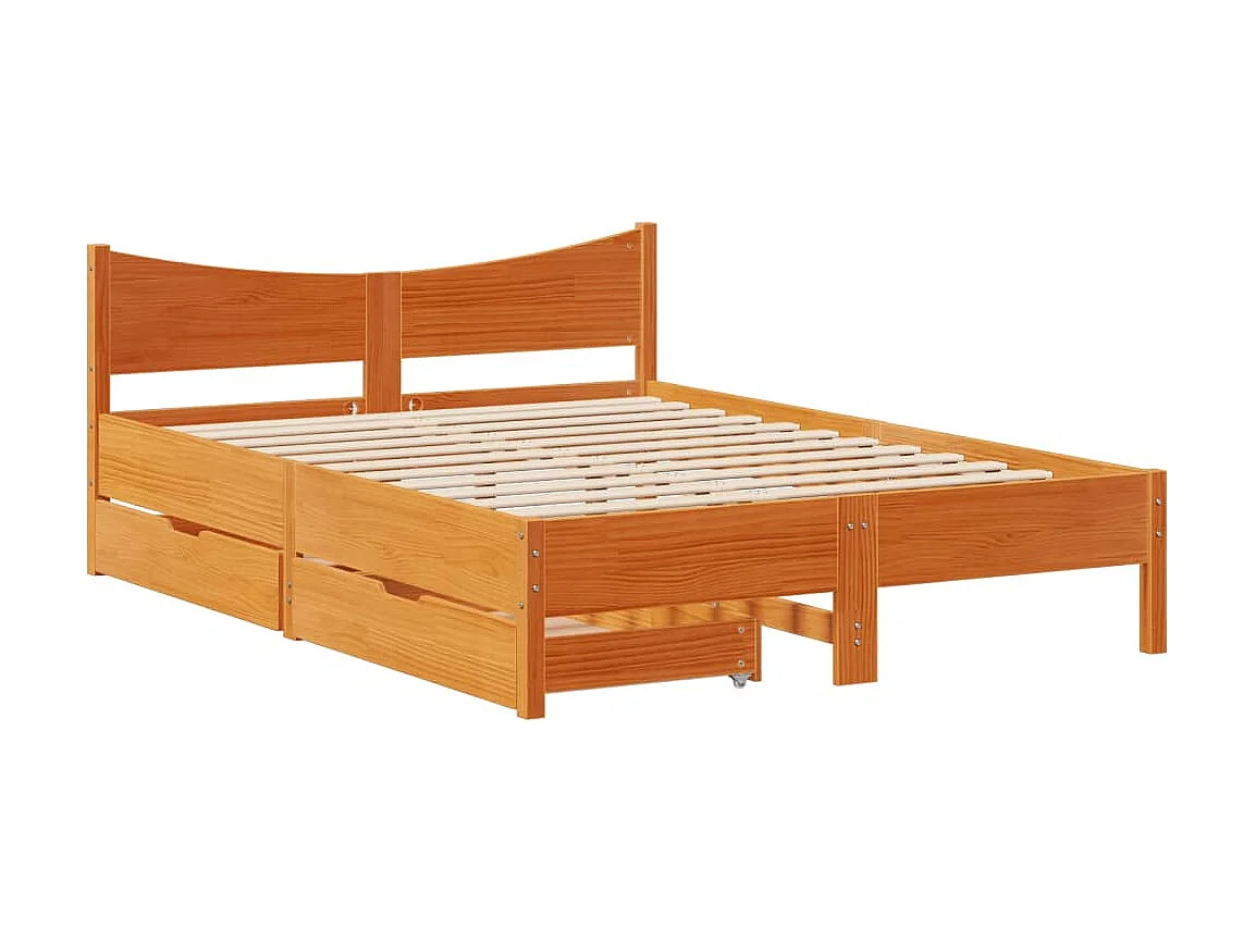 Estrutura cama c/ gavetas 140x200 cm pinho maciço castanho-mel