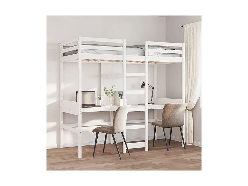 Cama alta sin colchón madera maciza de pino blanco 90x190 cm