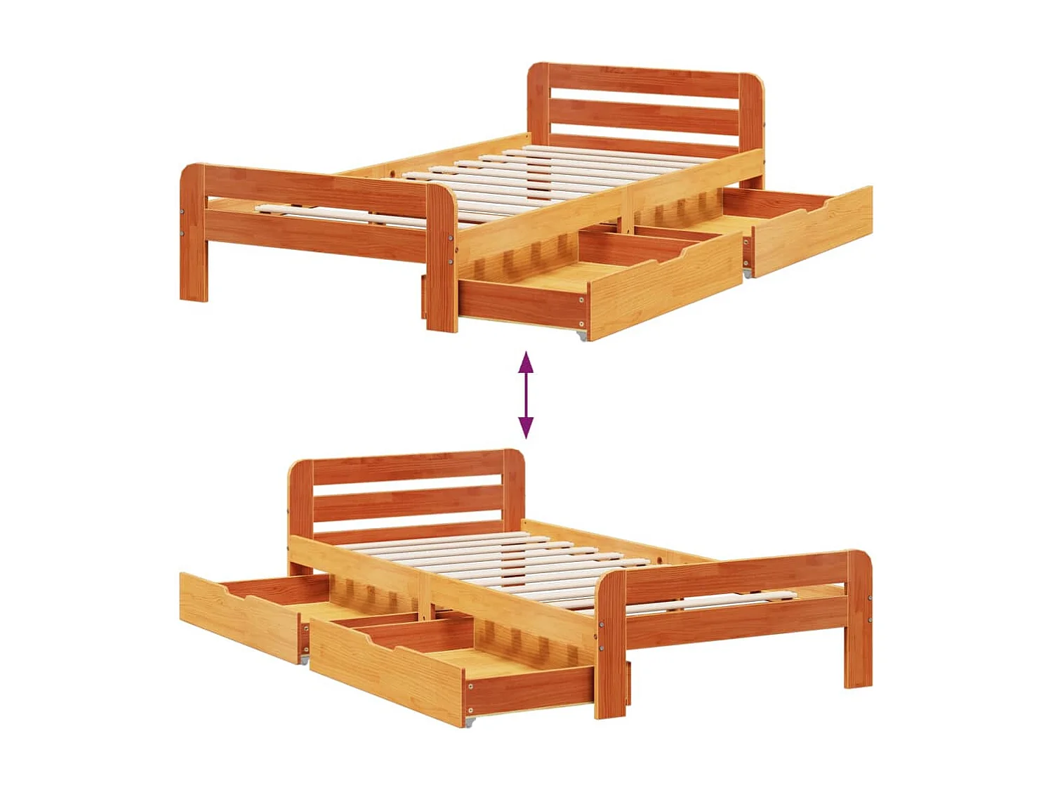 Estructura de cama sin colchón madera maciza marrón 75x190 cm