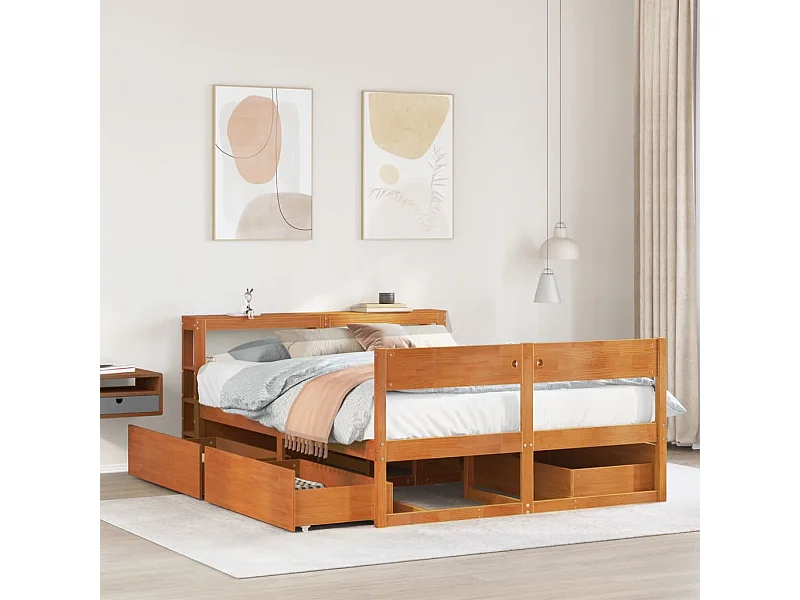 Cama sem colchão 135x190 cm madeira pinho maciça castanho-mel