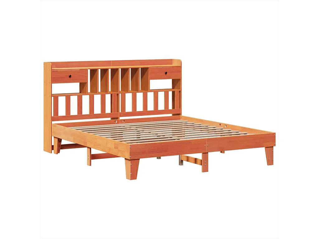 Cama sin colchón madera maciza de pino marrón cera 200x200 cm