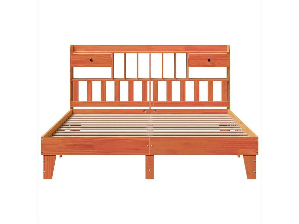 Cama sin colchón madera maciza de pino marrón cera 200x200 cm