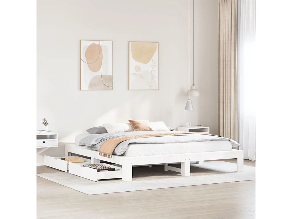 Cadre de lit sans matelas blanc 180x200 cm bois massif de pin