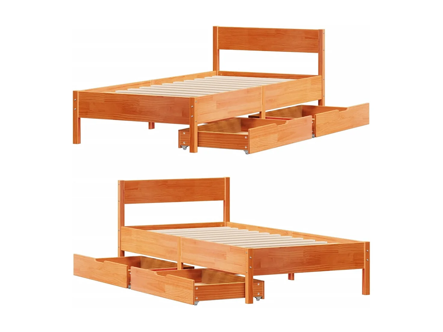 Cama sem colchão 75x190 cm madeira de pinho maciça castanho-mel