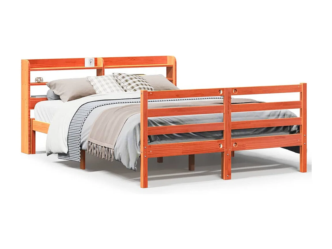 Cama sin colchón madera maciza de pino marrón cera 120x200 cm