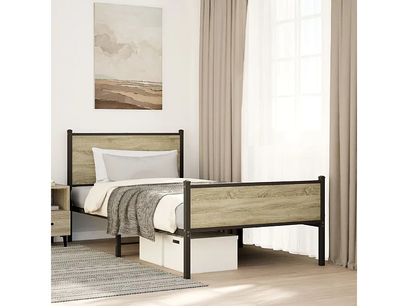 Estructura de cama sin colchón metal roble ahumado 100x190 cm