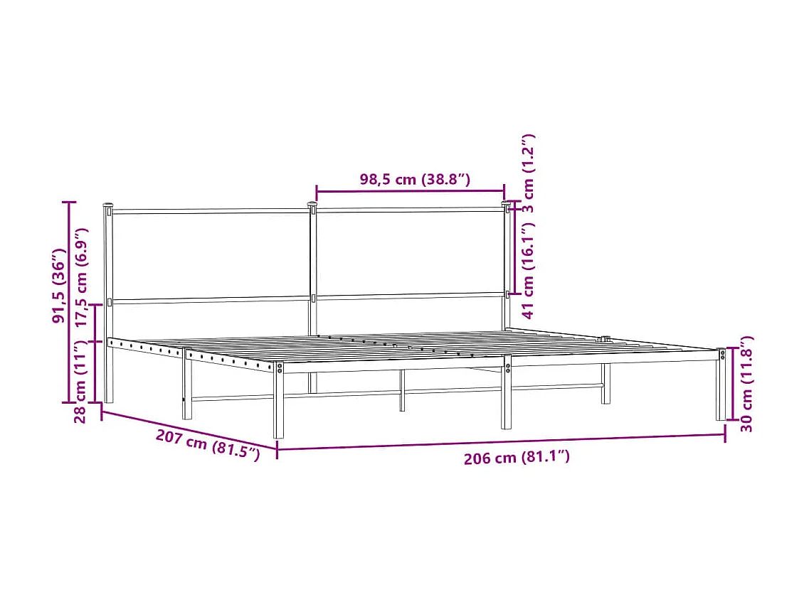 Cadre de lit en métal sans matelas chêne marron 200x200 cm