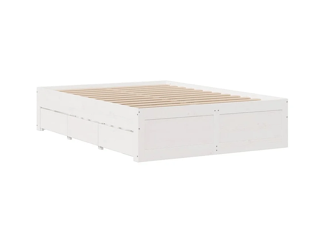 Cadre de lit sans matelas avec tiroirs blanc 140x200cm bois pin