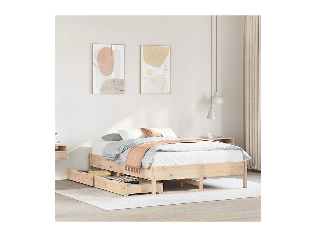 Estructura de cama sin colchón madera maciza de pino 160x200 cm