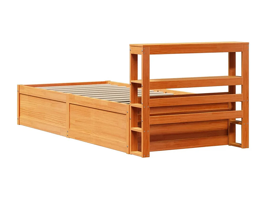 Estrutura cama c/ cabeceira 100x200cm pinho maciço castanho-mel