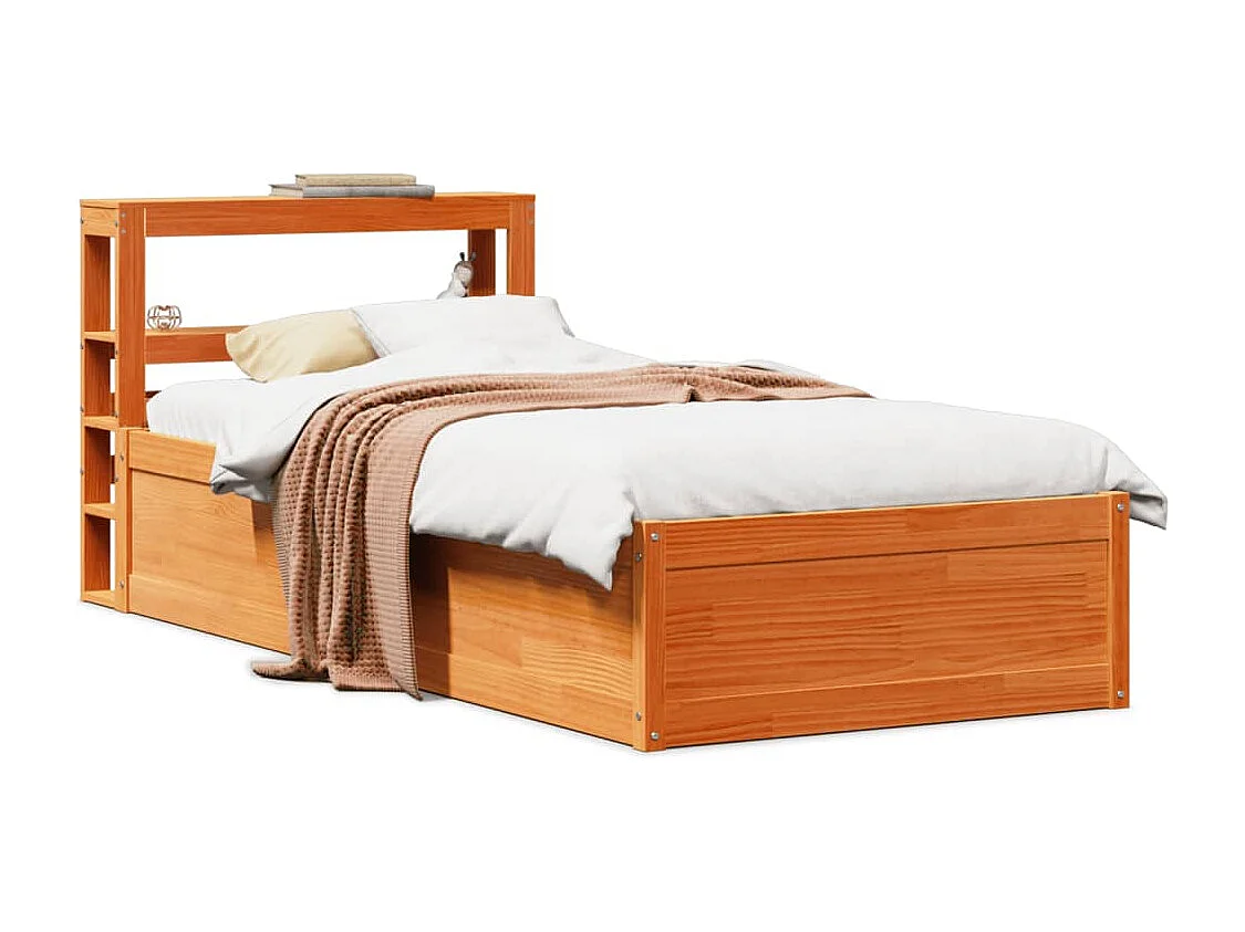 Estrutura cama c/ cabeceira 100x200cm pinho maciço castanho-mel