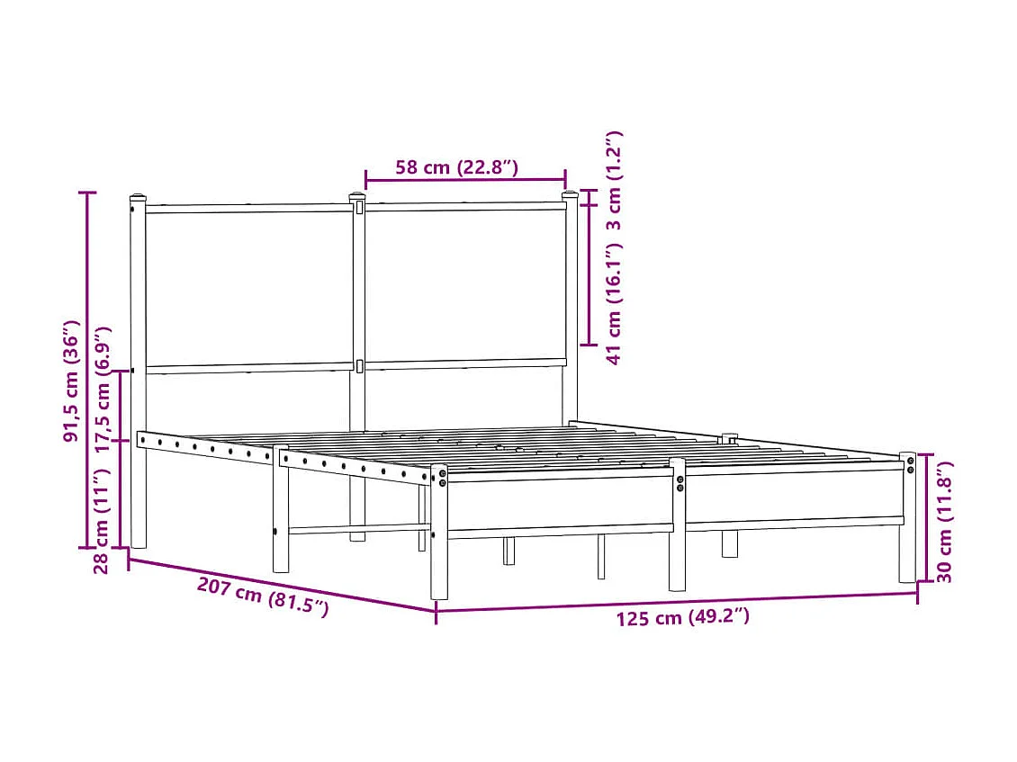 Cadre de lit en métal sans matelas chêne sonoma 120x200 cm