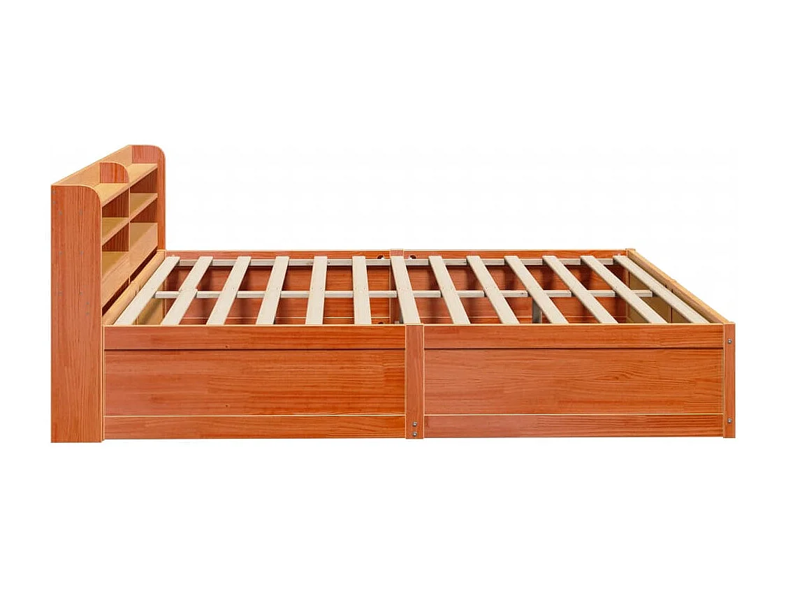 Estructura cama con cabecero madera pino marrón cera 180x200 cm