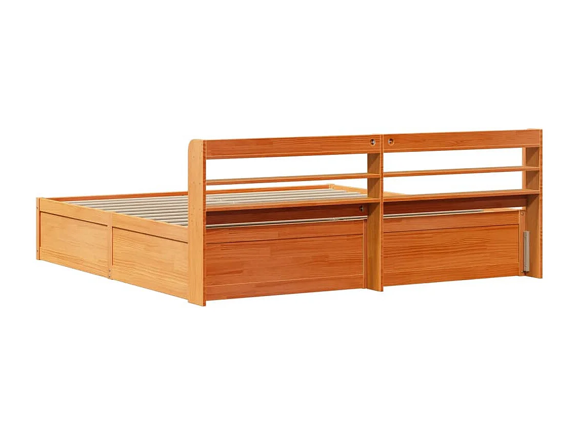 Estructura cama con cabecero madera pino marrón cera 180x200 cm