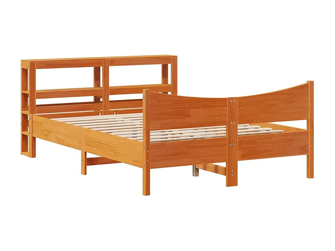 Estructura cama con cabecero madera pino marrón cera 140x190 cm